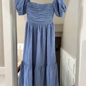 NWT Blue Abercrombie Emerson Off the Shoulder Puff Sleeve Dress size XS